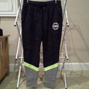 PINK Athleisure Black Pants with Green Accents